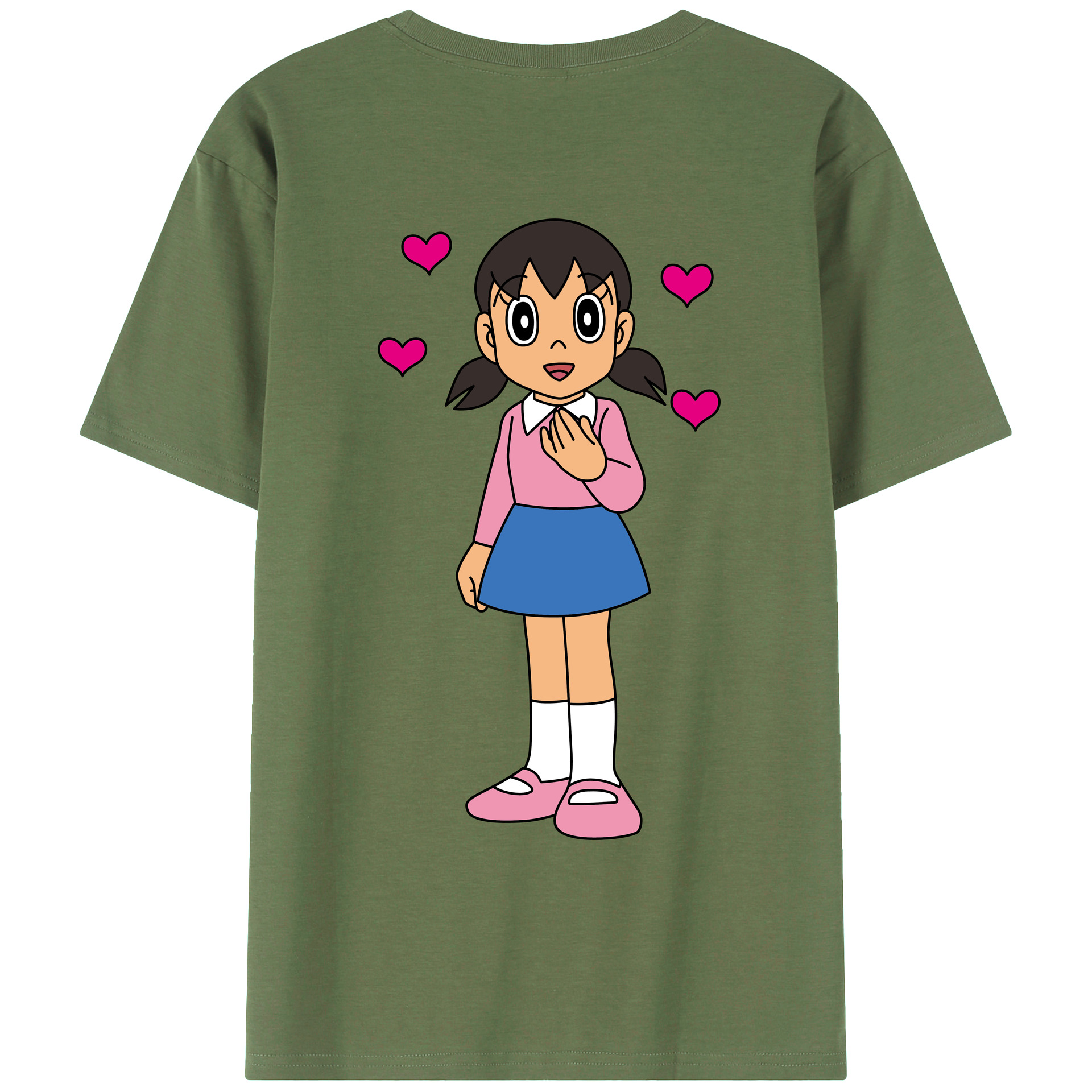 （画像用） ドラえもん みなもと しずか Doraemon Shizuka Minamoto 綿100％ メンズ半袖Tシャツ（バックプリント） 通気性